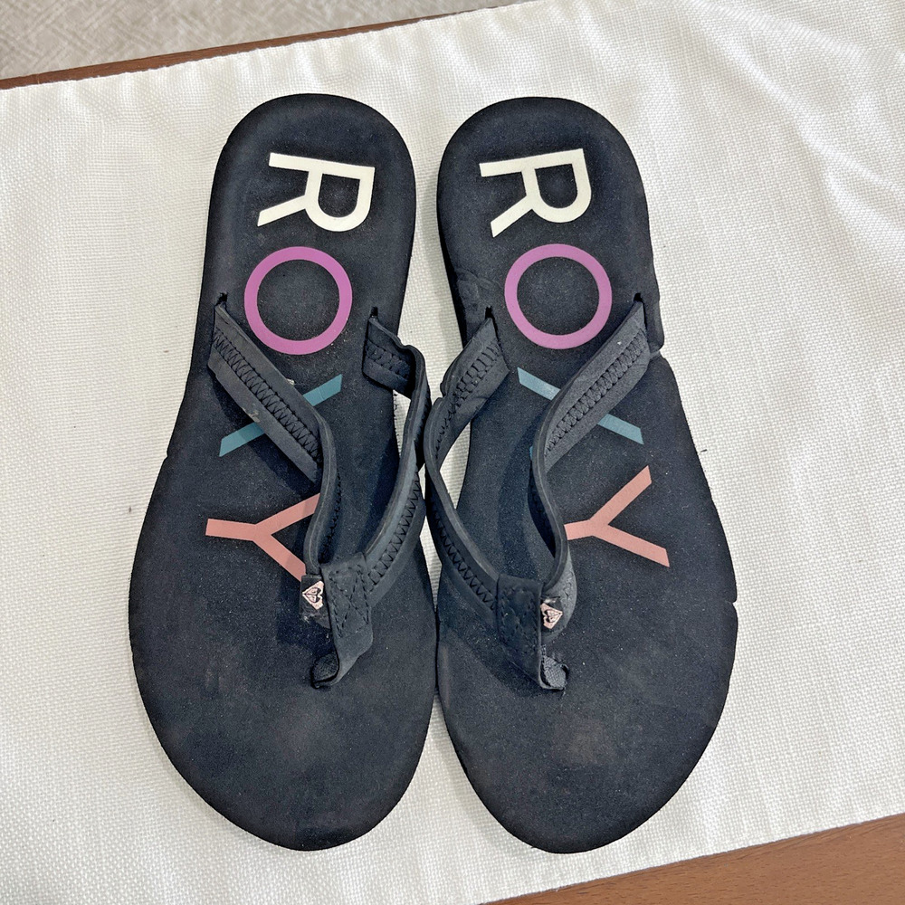 Roxy Women Flip Flop Sandals Black Size 8 Comfort Foam Waterproof Flats